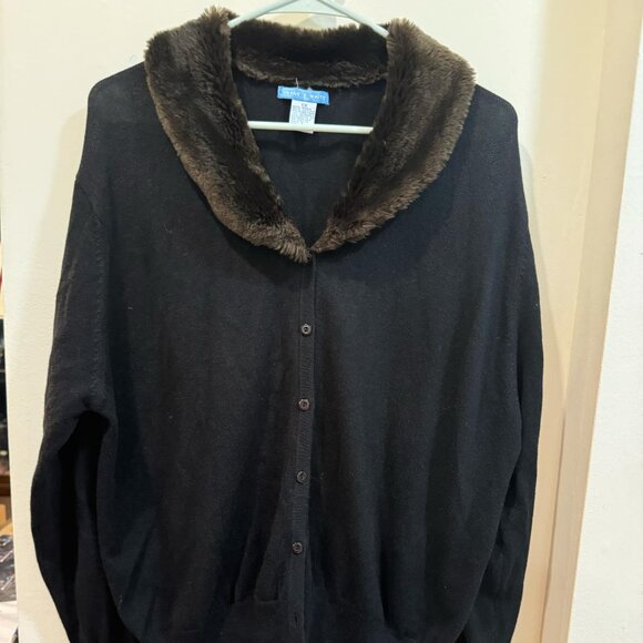 Vintage Deane & White Cardigan Sweater with Faux Fur Trim – Size 1X - Picture 1 of 7